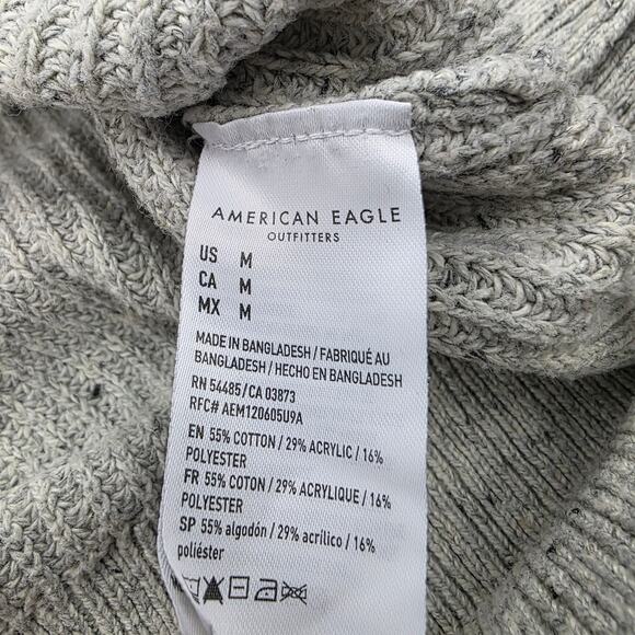 American Eagle Sweater Womens Medium Gray Speckled Knit Hoodie Ribbed Pullover - Picture 15 of 16